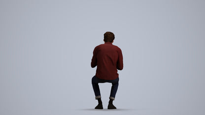 scanned 3D man casual sitting, photogrammetry people for Enscape and V-Ray, front view render