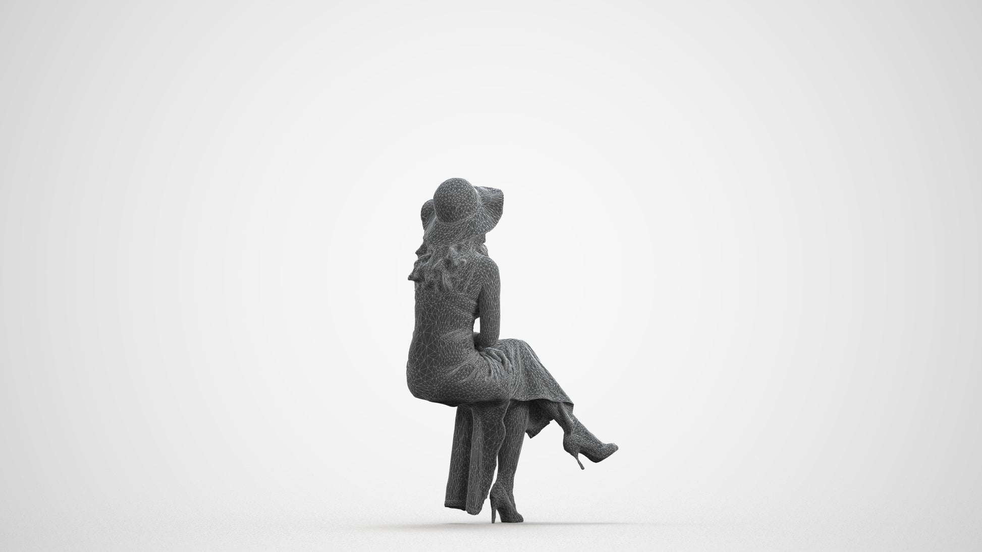 scanned 3D woman casual sitting, photogrammetry people for Enscape and V-Ray, wireframe front view