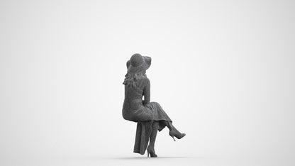 scanned 3D woman casual sitting, photogrammetry people for Enscape and V-Ray, wireframe front view