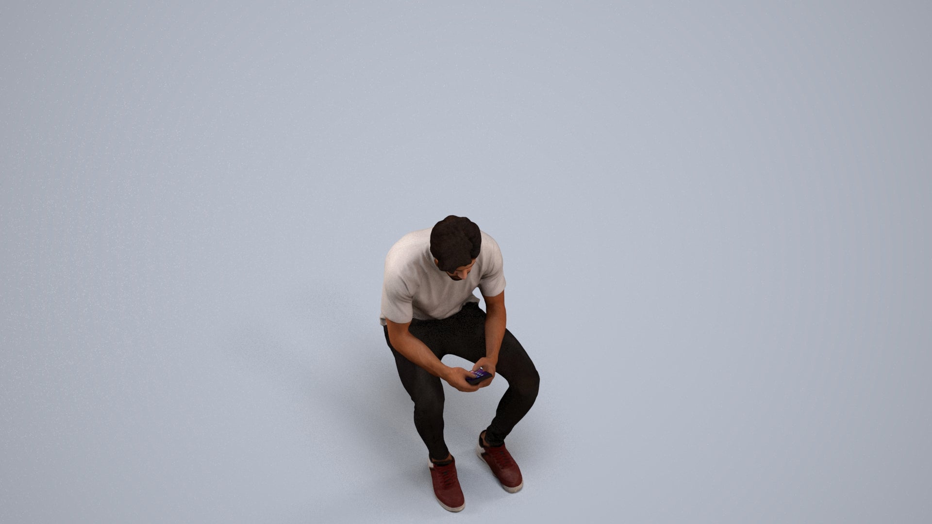 realistic 3D human man casual sitting, archviz people FBX OBJ for Blender, back view render