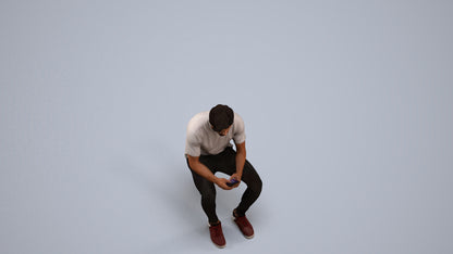 realistic 3D human man casual sitting, archviz people FBX OBJ for Blender, back view render