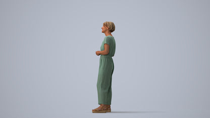 realistic 3D senior woman casual standing, scanned archviz people for Blender and 3ds Max, three-quarter view render