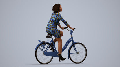 photogrammetry 3D woman casual cycling, realistic human model archviz FBX, side view render
