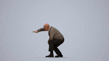 realistic 3D human senior man business standing, archviz people FBX OBJ for Blender, top-down view render