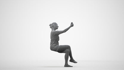 realistic 3D human woman casual sitting, archviz people FBX OBJ for Blender, wireframe side view