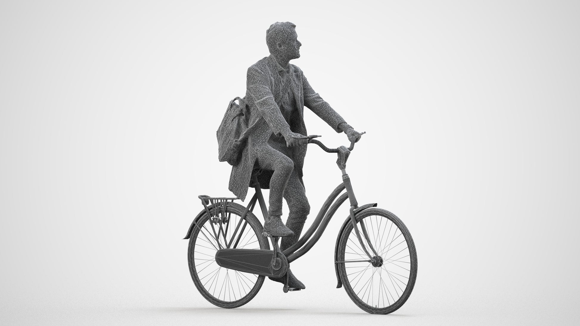 realistic 3D human man business cycling, archviz people FBX OBJ for Blender, wireframe side view