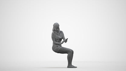 realistic 3D woman casual sitting, scanned archviz people for Blender and 3ds Max, wireframe side view