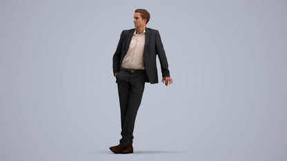 3D scanned man business, photorealistic archviz people for Enscape and SketchUp, standing pose render