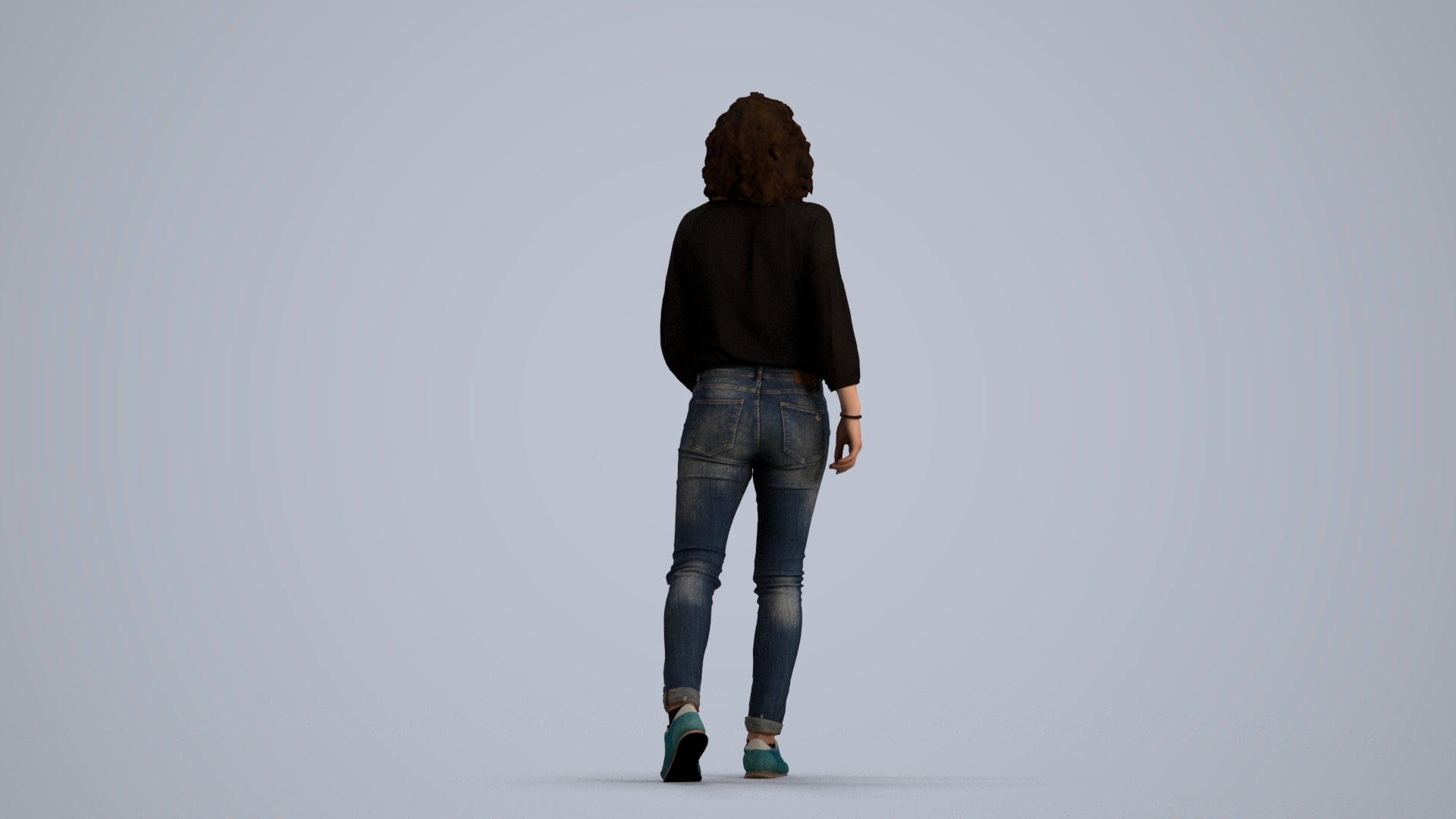 realistic 3D human woman casual walking, archviz people FBX OBJ for Blender, front view render