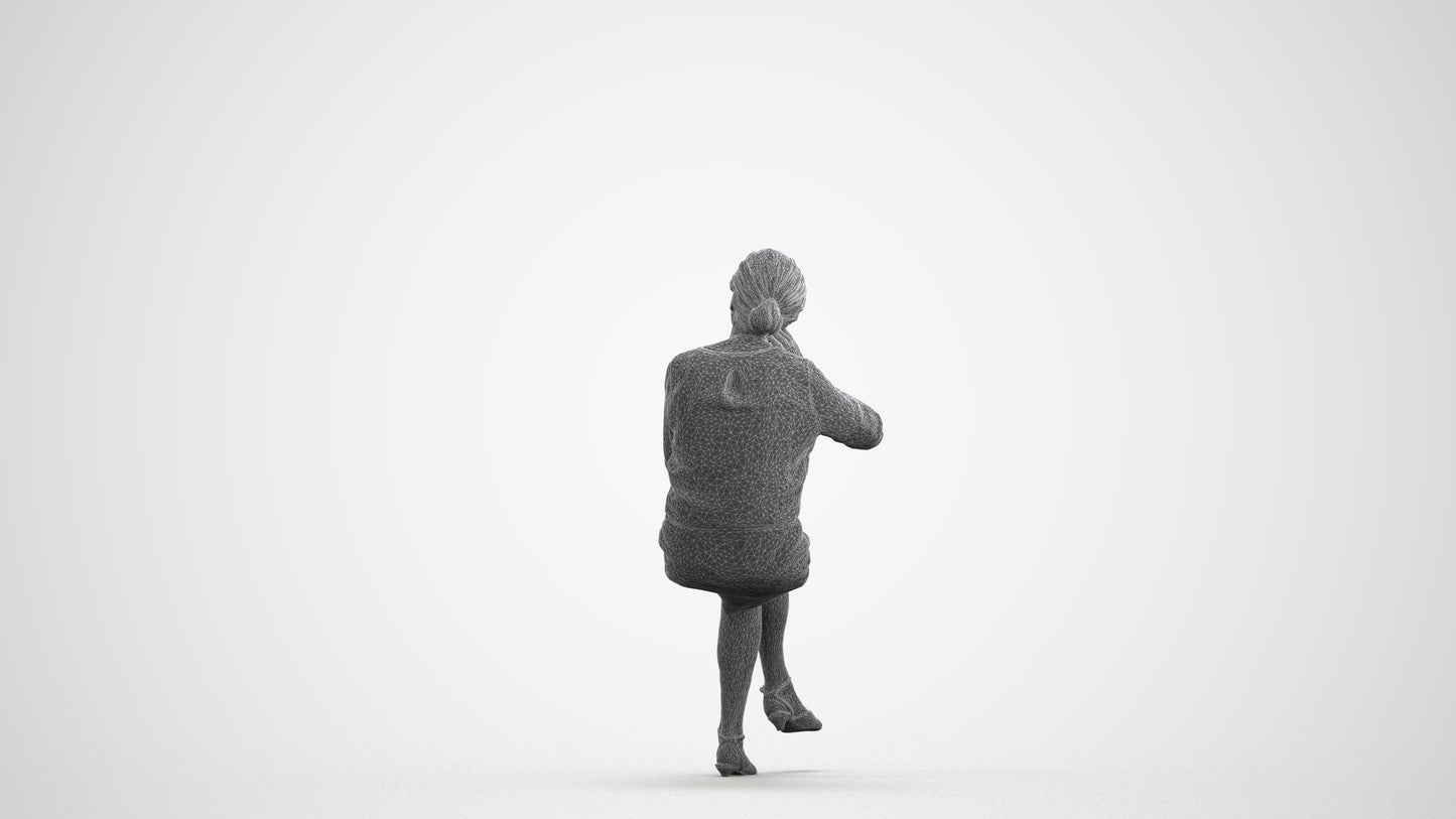 3D scanned senior woman formal casual, photorealistic archviz people for Enscape and SketchUp, wireframe front view