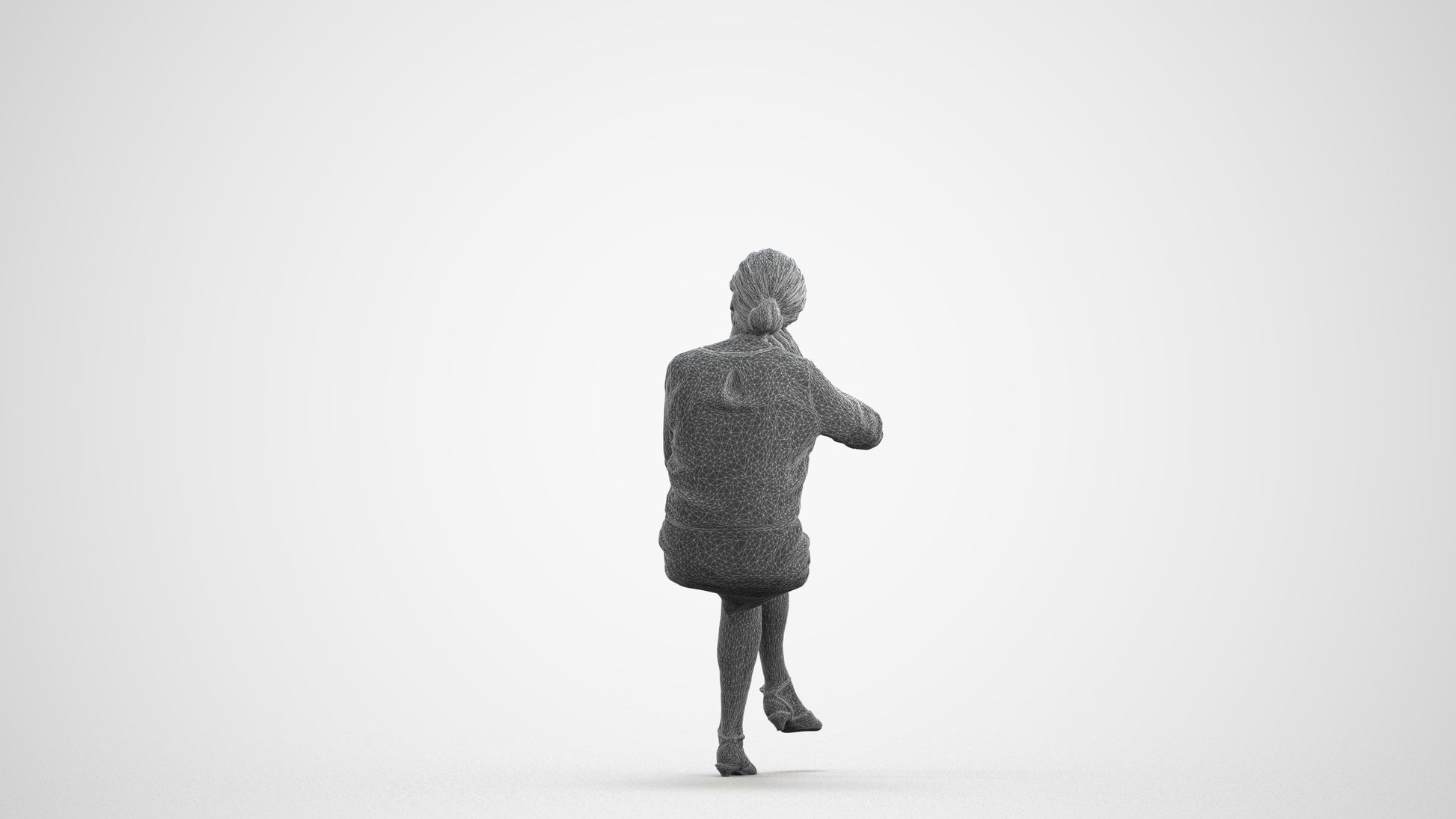3D scanned senior woman formal casual, photorealistic archviz people for Enscape and SketchUp, wireframe front view
