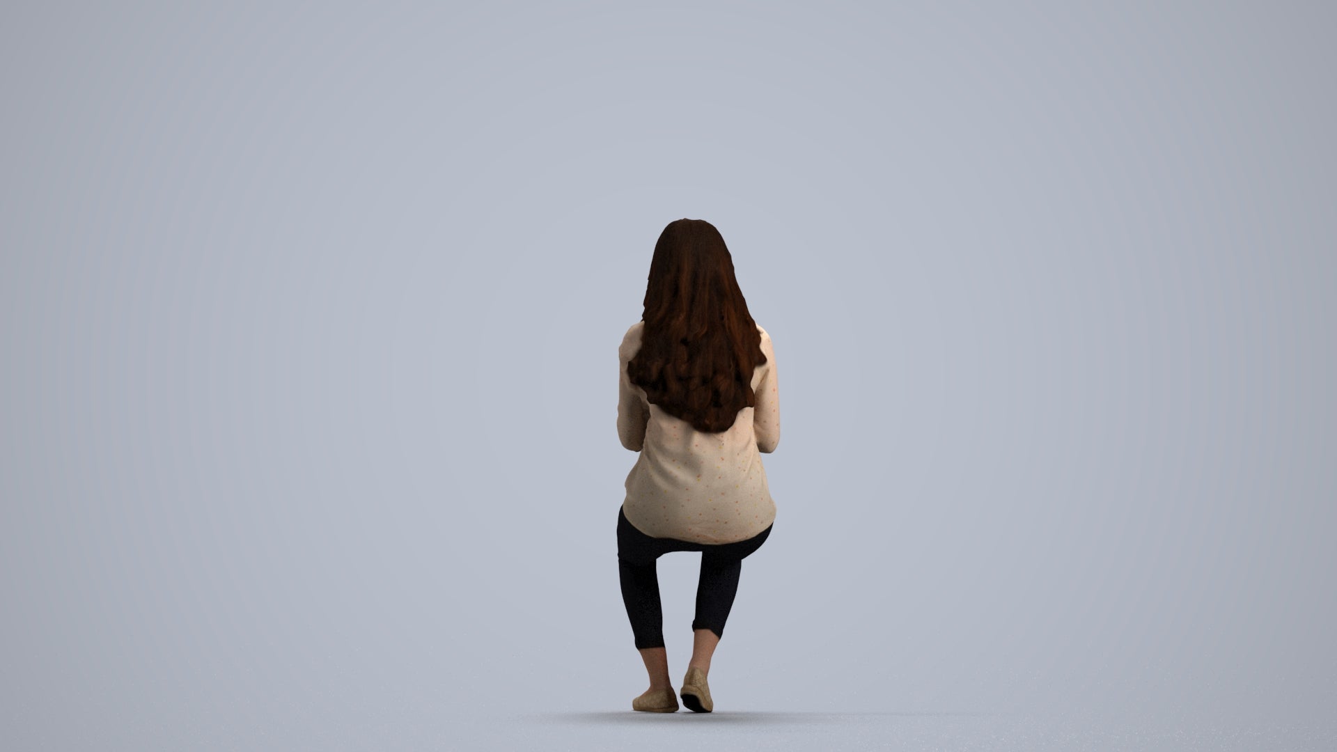 scanned 3D woman casual sitting, photogrammetry people for Enscape and V-Ray, front view render