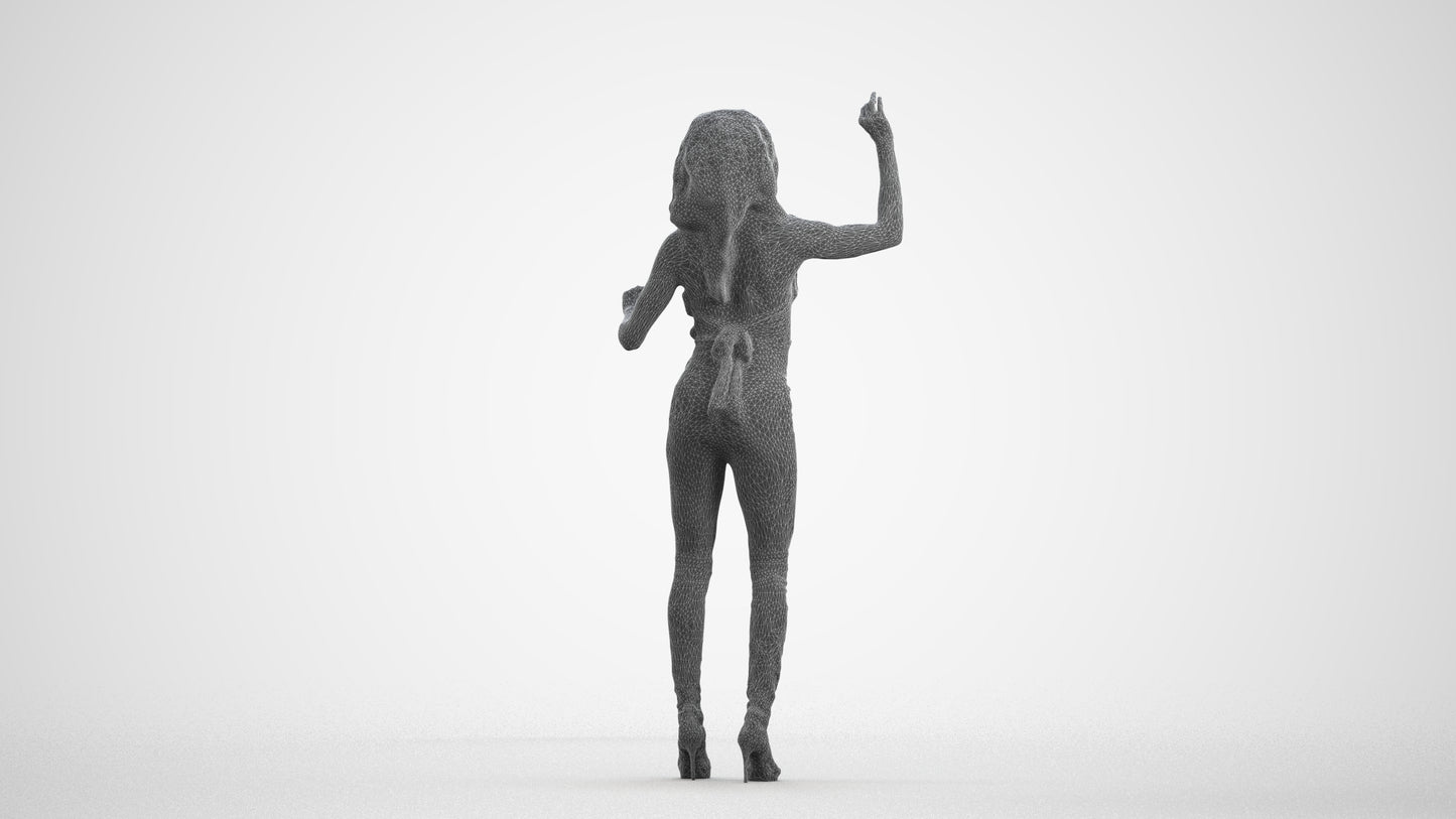 3D human model woman casual standing, photogrammetry scanned person for archviz, wireframe front view