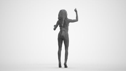 3D human model woman casual standing, photogrammetry scanned person for archviz, wireframe front view