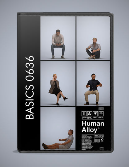 3D human models sitting bundle, 5 photogrammetry scanned people for archviz