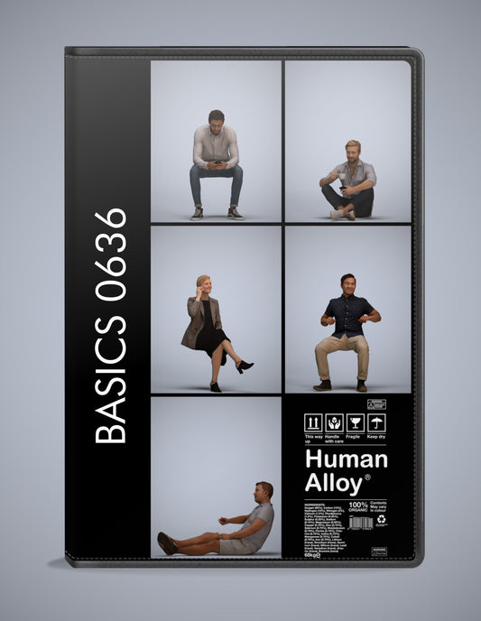 3D human models sitting bundle, 5 photogrammetry scanned people for archviz