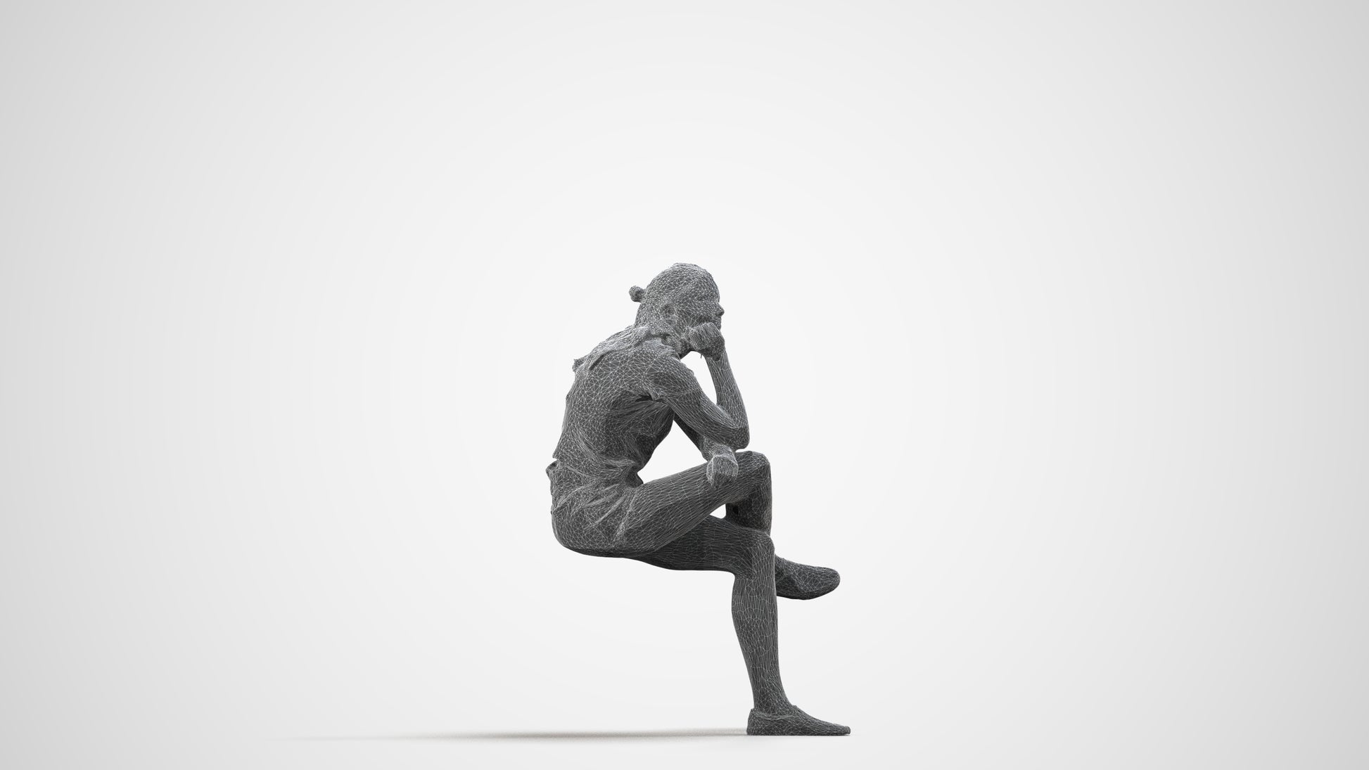 realistic 3D human girl casual kids, archviz people FBX OBJ for Blender, wireframe side view