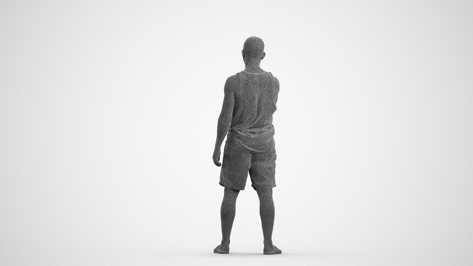 realistic 3D man standing, scanned archviz people for Blender and 3ds Max, wireframe front view