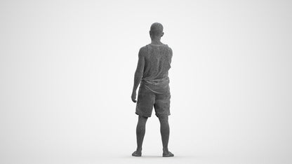 realistic 3D man standing, scanned archviz people for Blender and 3ds Max, wireframe front view