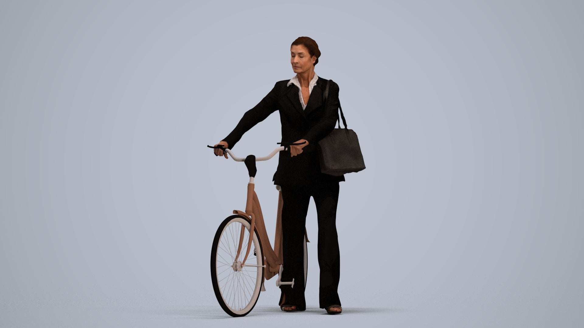realistic 3D people senior woman business cycling, render-ready for V-Ray and Corona, FBX OBJ, standing pose render