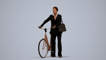 realistic 3D people senior woman business cycling, render-ready for V-Ray and Corona, FBX OBJ, standing pose render