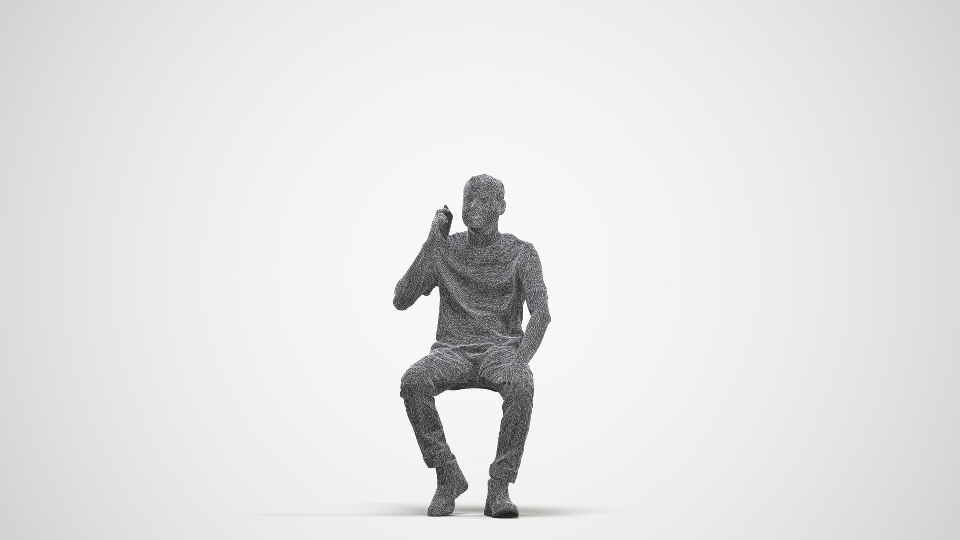 scanned 3D man casual sitting, photogrammetry people for Enscape and V-Ray, three-quarter front view render