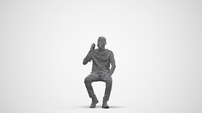scanned 3D man casual sitting, photogrammetry people for Enscape and V-Ray, three-quarter front view render