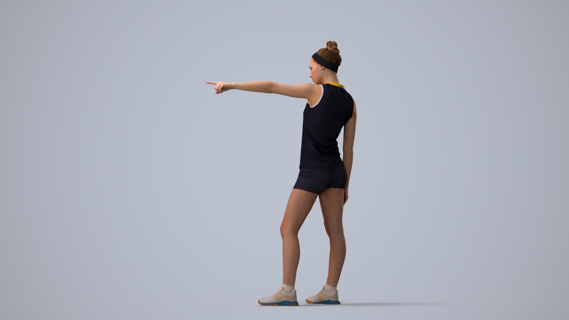 scanned 3D girl sport, photogrammetry people for Enscape and V-Ray, three-quarter view render