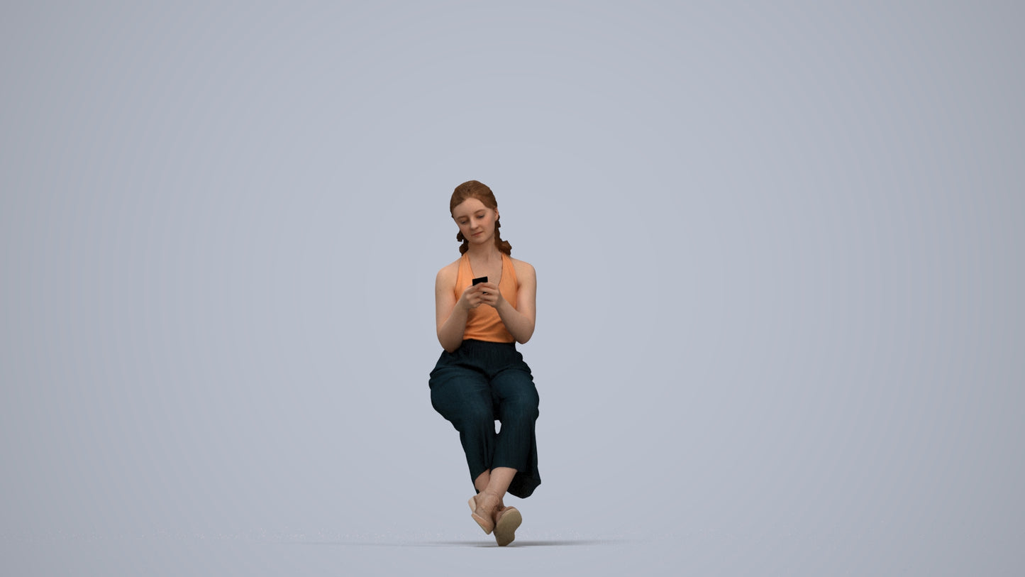 realistic 3D girl casual kids, scanned archviz people for Blender and 3ds Max, top-down view render