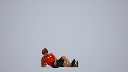 3D human model boy casual kids, photogrammetry scanned person for archviz, top-down view render