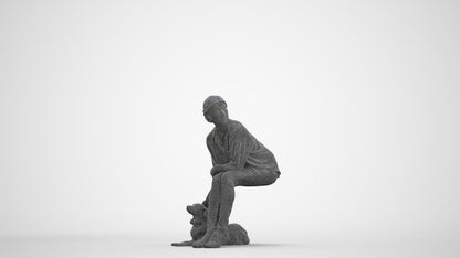 3D people model man casual sitting, scanned human for 3ds Max rendering, three-quarter front view render