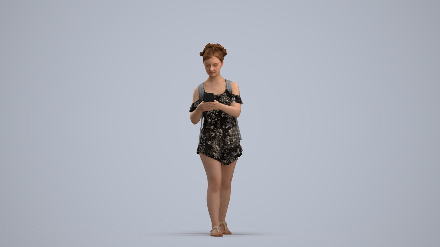 3D people model girl casual kids, scanned human for 3ds Max rendering, standing pose render