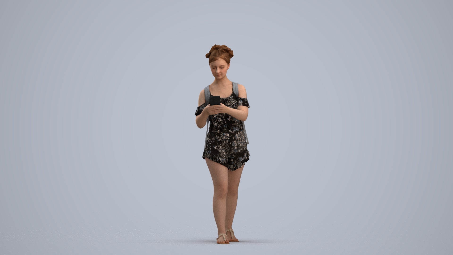 3D people model girl casual kids, scanned human for 3ds Max rendering, standing pose render