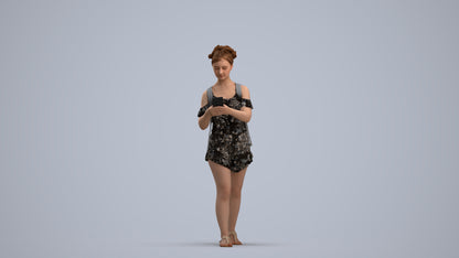 3D people model girl casual kids, scanned human for 3ds Max rendering, standing pose render