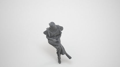 realistic 3D woman business sitting, scanned archviz people for Blender and 3ds Max, wireframe three-quarter view