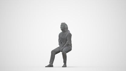 realistic 3D woman casual sitting, scanned archviz people for Blender and 3ds Max, wireframe back view