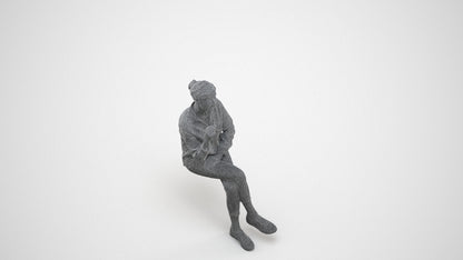 realistic 3D senior woman casual sitting, scanned archviz people for Blender and 3ds Max, wireframe three-quarter view