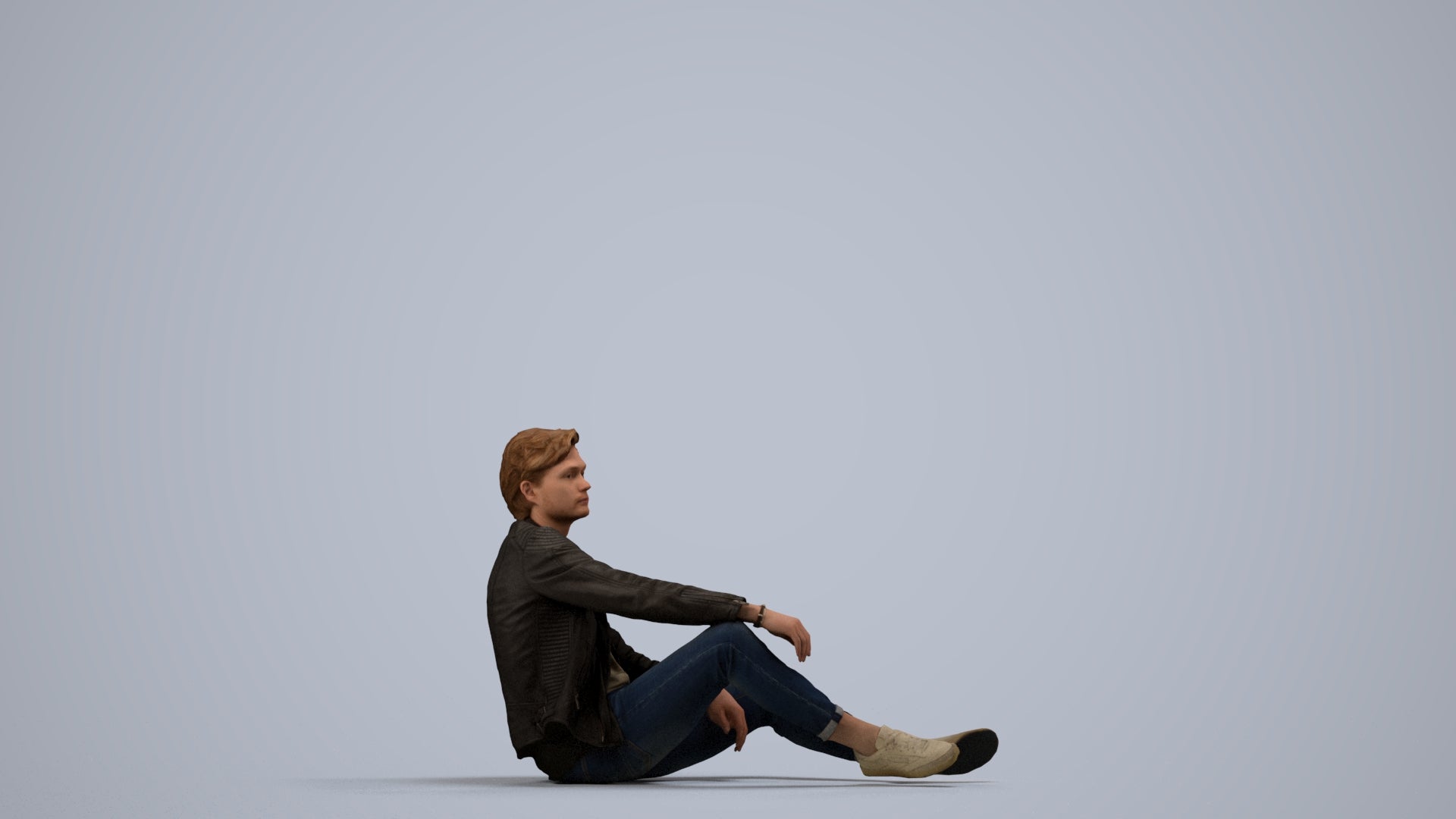 realistic 3D people man casual sitting, render-ready for V-Ray and Corona, FBX OBJ, side view render