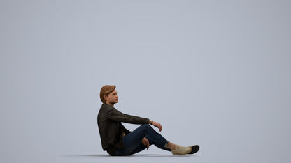 realistic 3D people man casual sitting, render-ready for V-Ray and Corona, FBX OBJ, side view render