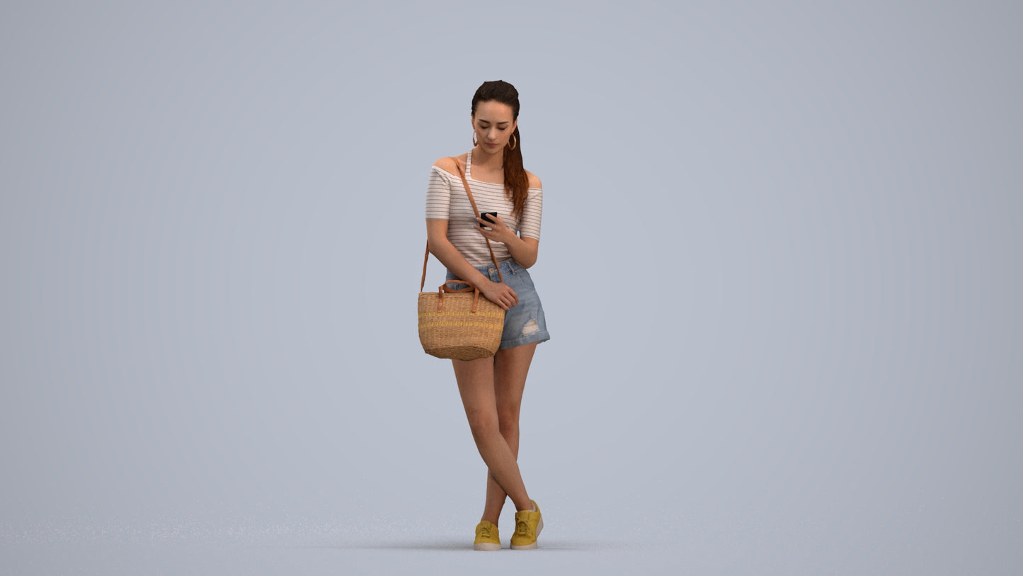 photogrammetry 3D woman casual standing, realistic human model archviz FBX, standing pose render