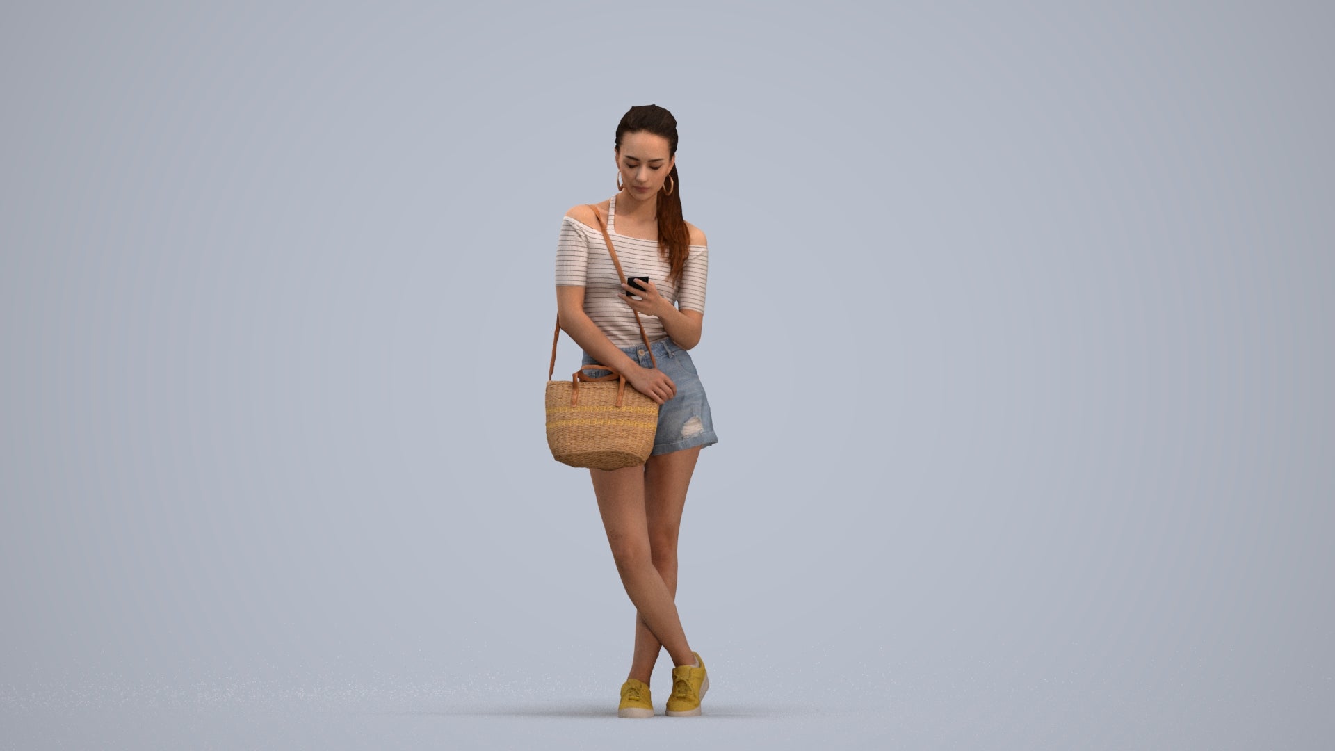 photogrammetry 3D woman casual standing, realistic human model archviz FBX, standing pose render