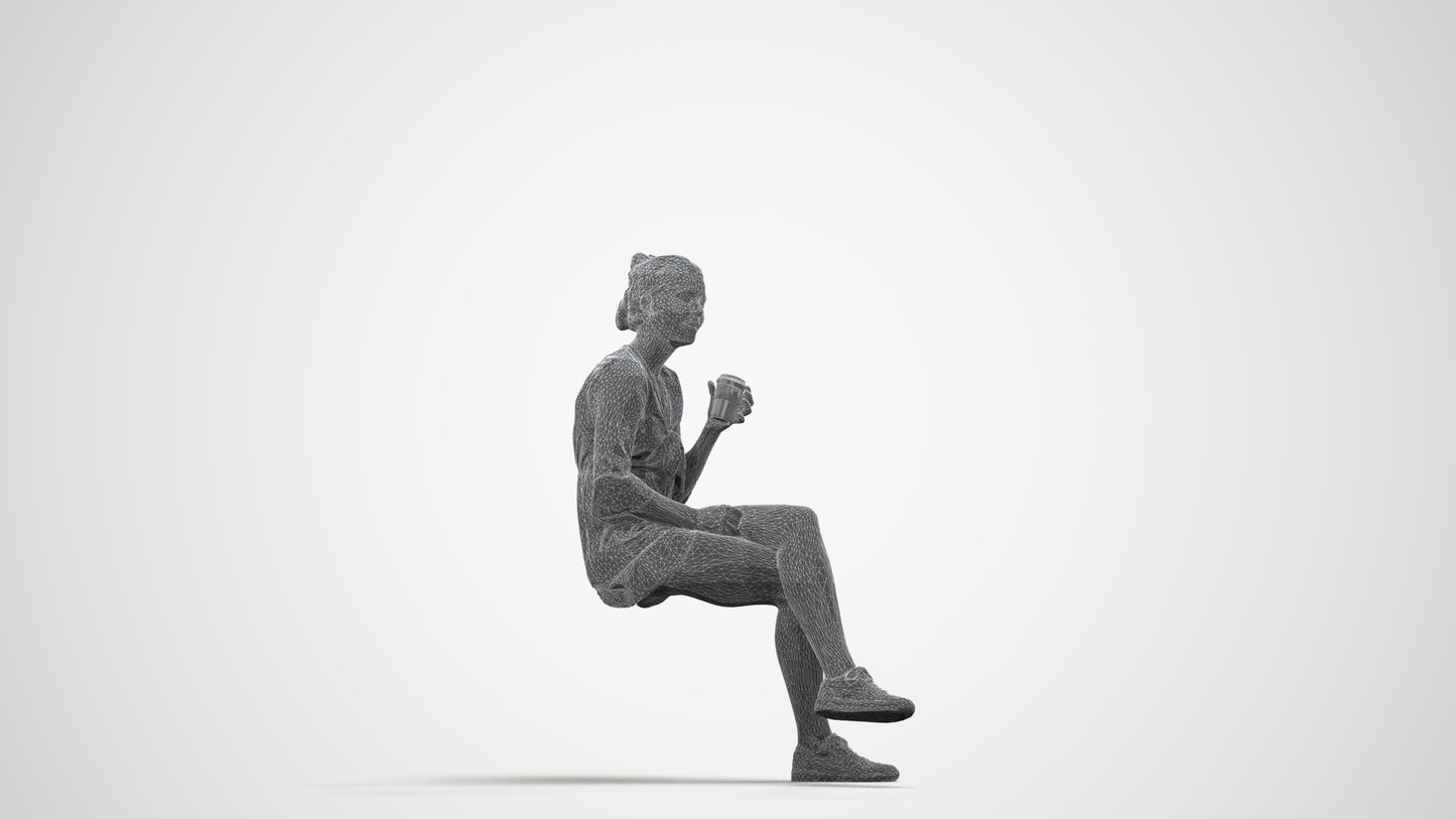 scanned 3D girl casual kids, photogrammetry people for Enscape and V-Ray, wireframe side view