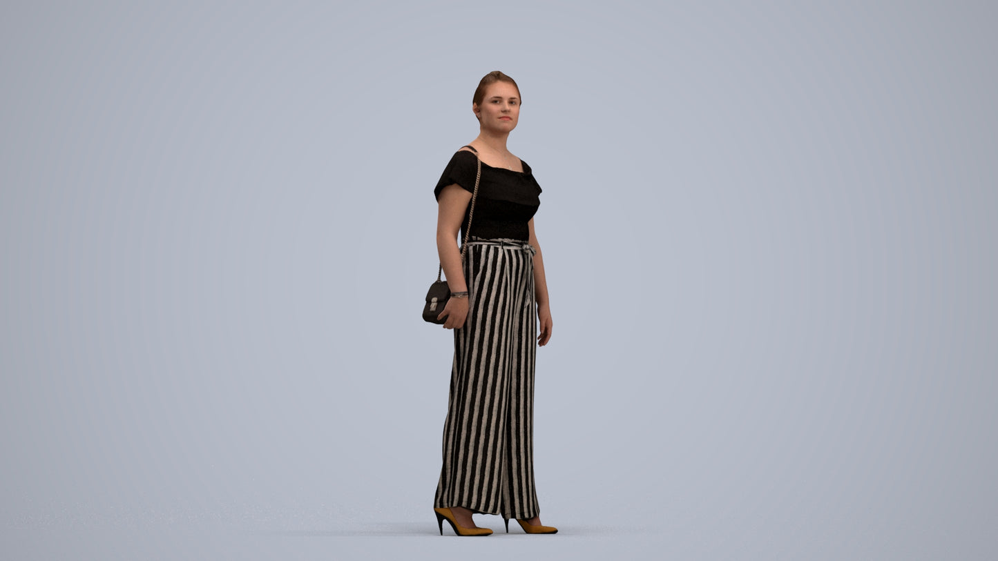 realistic 3D woman casual walking, scanned archviz people for Blender and 3ds Max, standing pose render