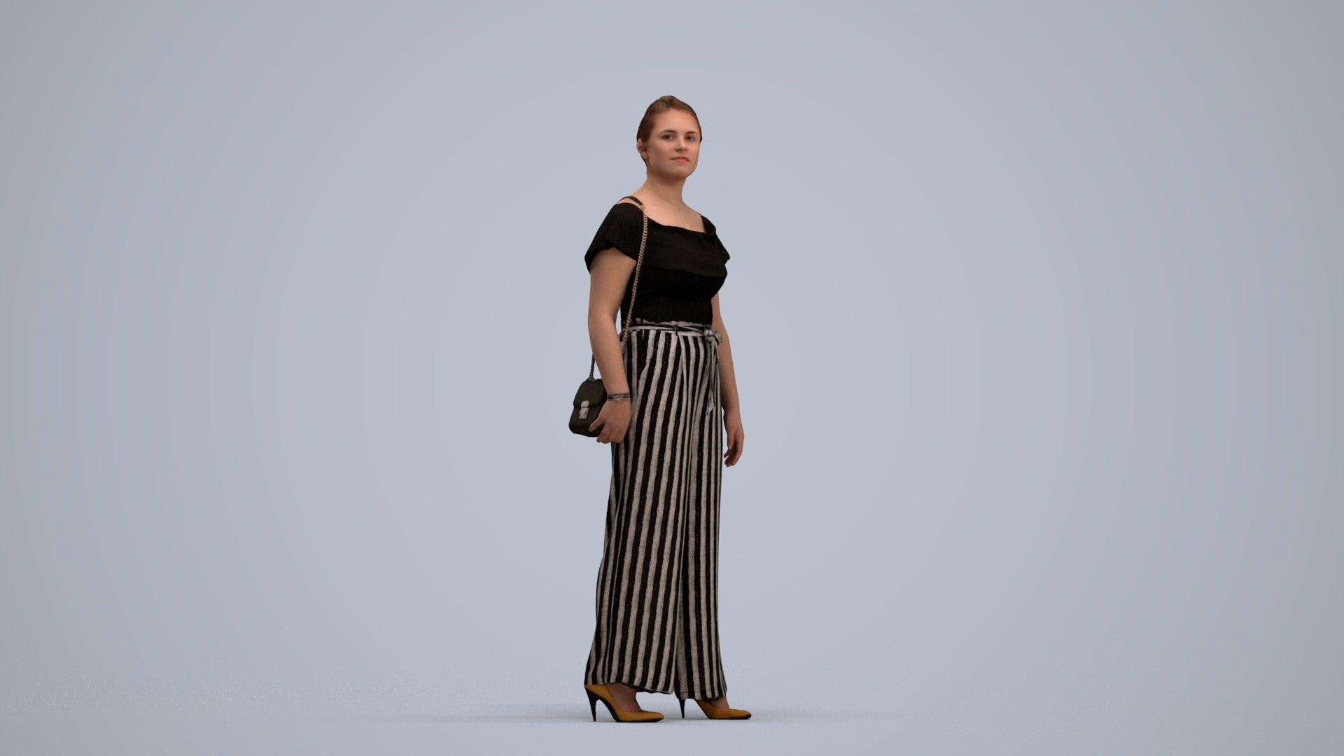 realistic 3D woman casual walking, scanned archviz people for Blender and 3ds Max, standing pose render