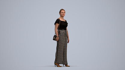realistic 3D woman casual walking, scanned archviz people for Blender and 3ds Max, standing pose render