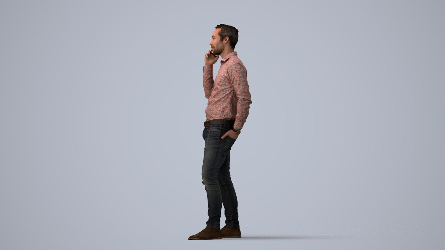 realistic 3D people man casual standing, render-ready for V-Ray and Corona, FBX OBJ, three-quarter view render