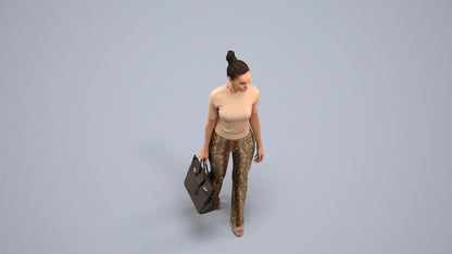 realistic 3D human woman casual walking, archviz people FBX OBJ for Blender, back view render
