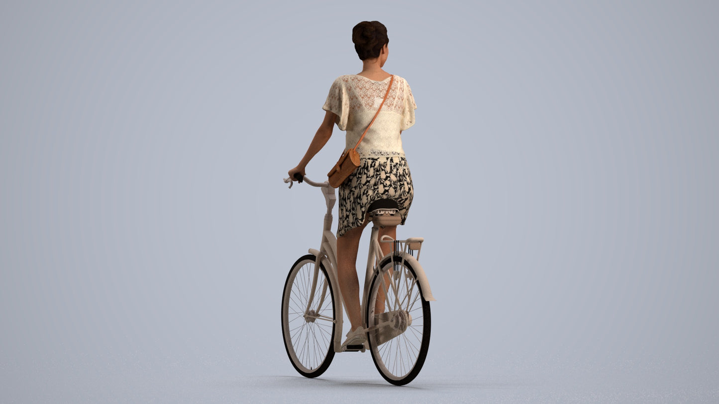 realistic 3D people woman formal cycling, render-ready for V-Ray and Corona, FBX OBJ, front view render