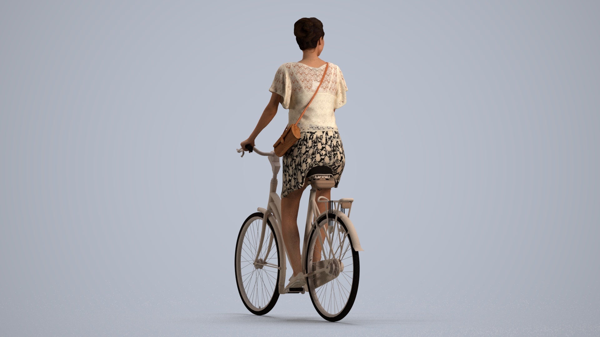 realistic 3D people woman formal cycling, render-ready for V-Ray and Corona, FBX OBJ, front view render