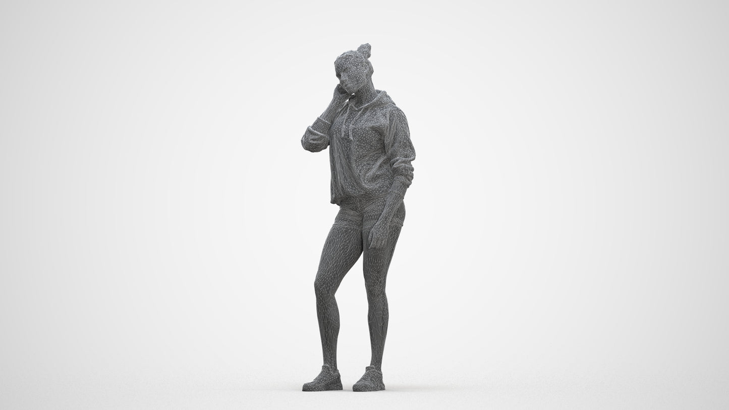 3D people model woman standing, scanned human for 3ds Max rendering, three-quarter front view render